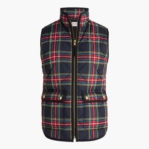 New! J Crew Stewart tartan plaid puffer vest with snap pockets Large